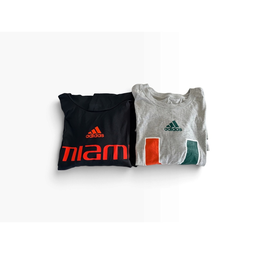 Adidas Miami Hurricanes Mens Bundle Black Hoodie & Gray Long Sleeve Tee L